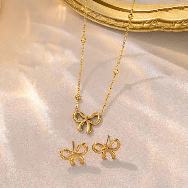 Gold-Plated Bow-Themed Jewellery Set