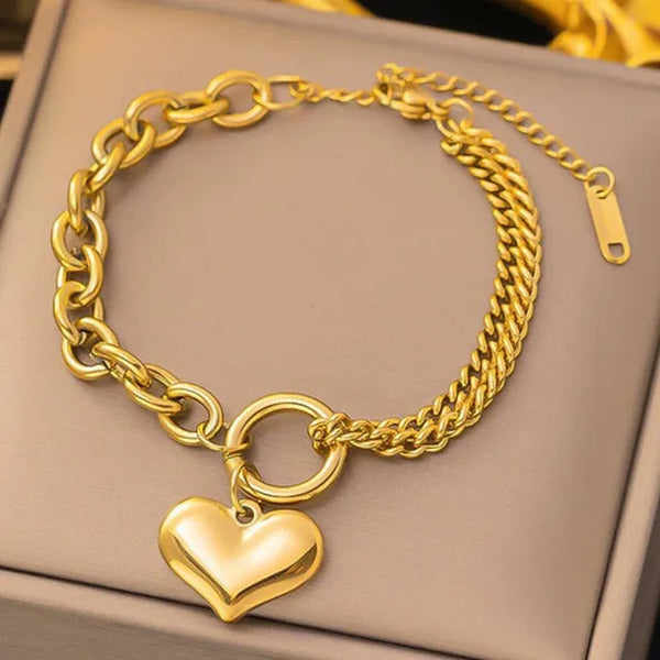 Gold-Plated Heart Charm Bracelet