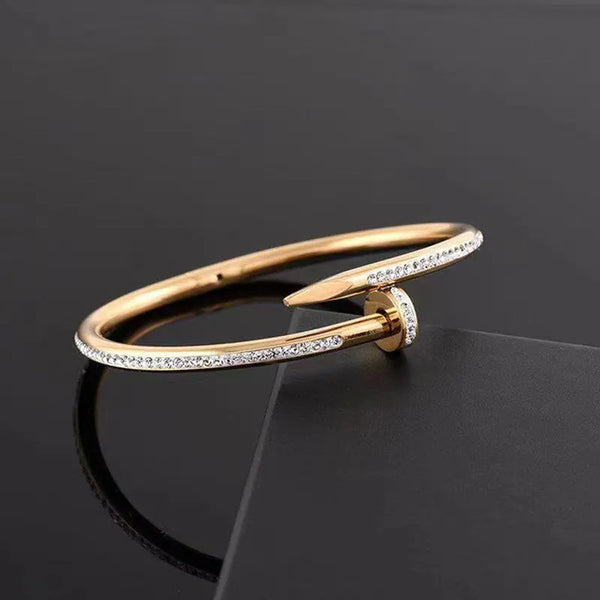 AD Studded Gold-Plated Nail Bangle Bracelet