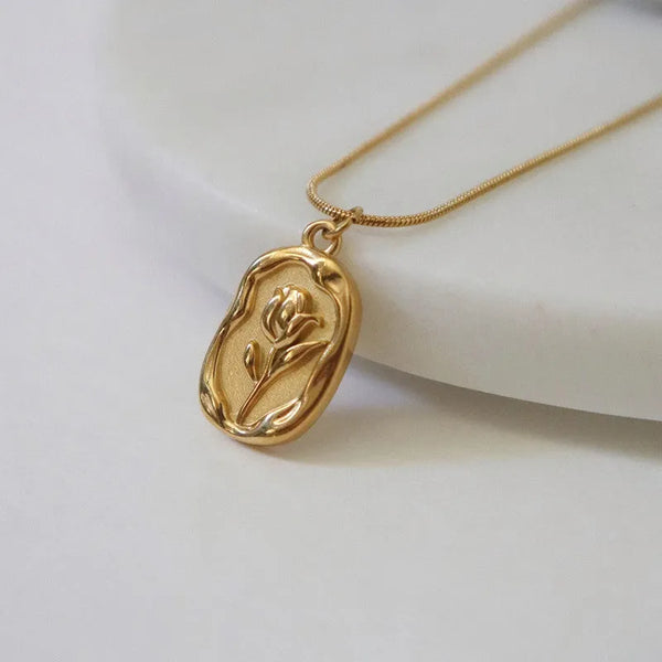Gold-Plated White Rose Pendant Necklace