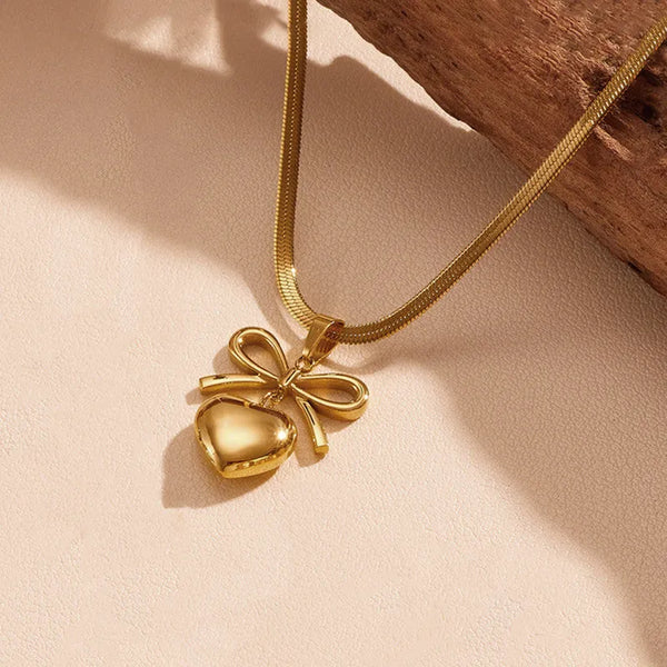 Bow Knot Heart Pendant Necklace