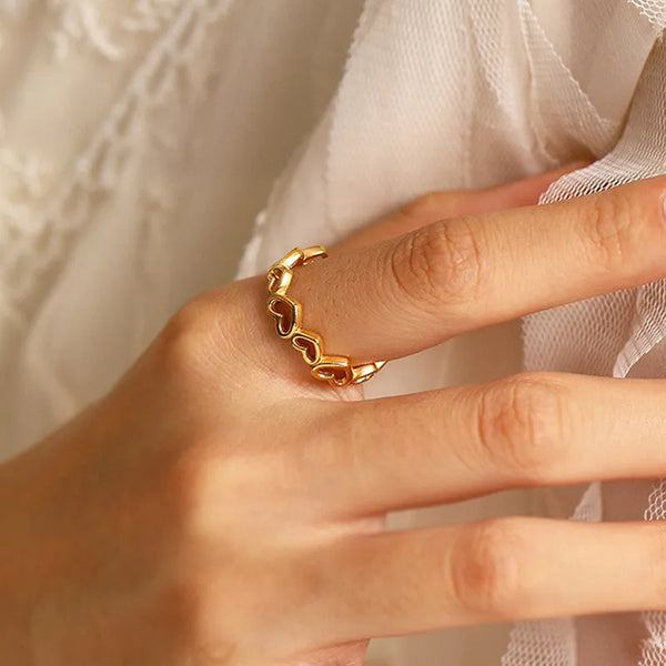 Heart Themed Adjustable Gold-Plated Finger Ring